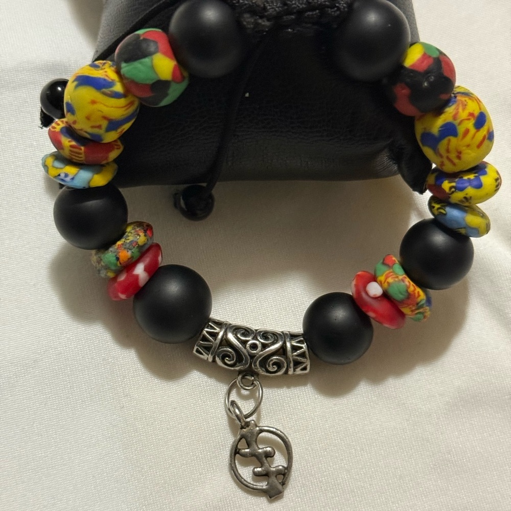 Handmade Beaded African adjustable Bracelet, one of a kind African glass bead.